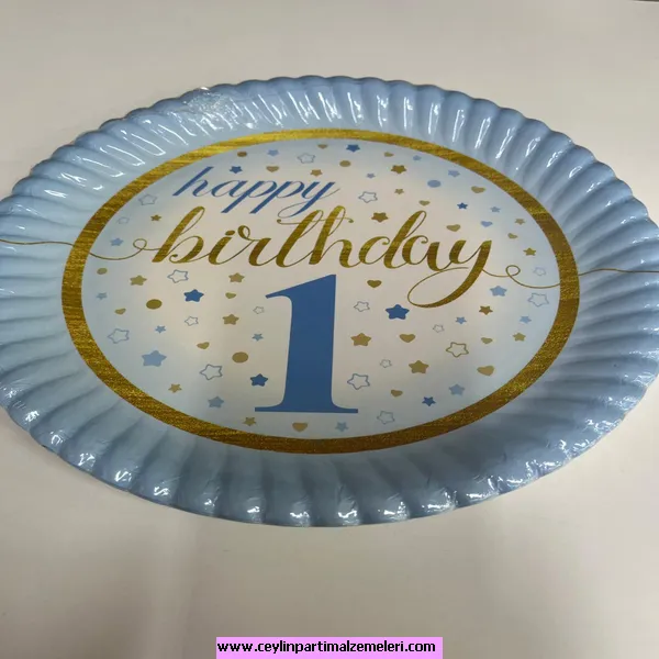 1 Yaş Mavi Temalı Karton Tabak